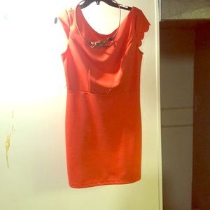 Orange dress with brown belt